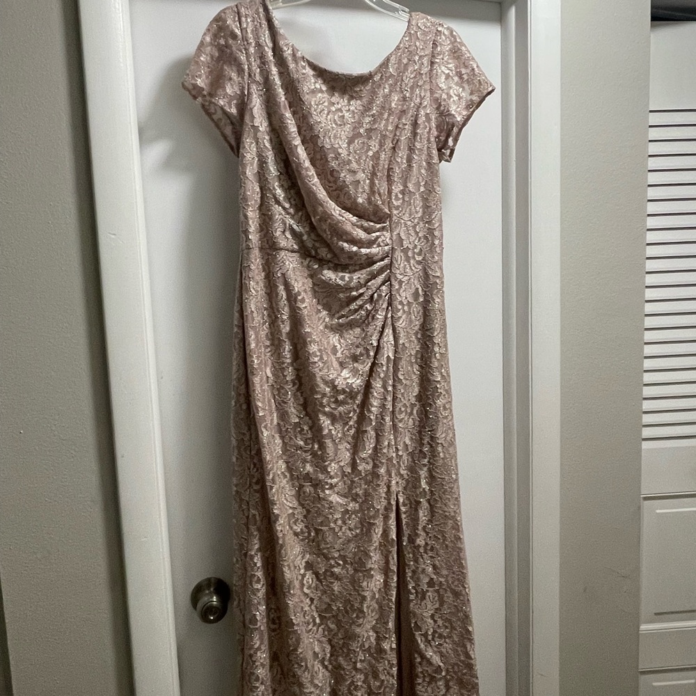 Pink Maxi Gown with Ruched Waist Short Sleeves and Cowl Neck